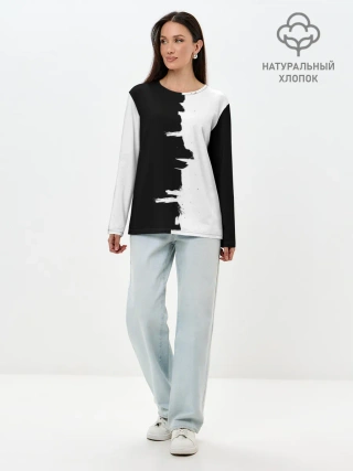 Лонгслив женский. Хлопок / Черным по белому