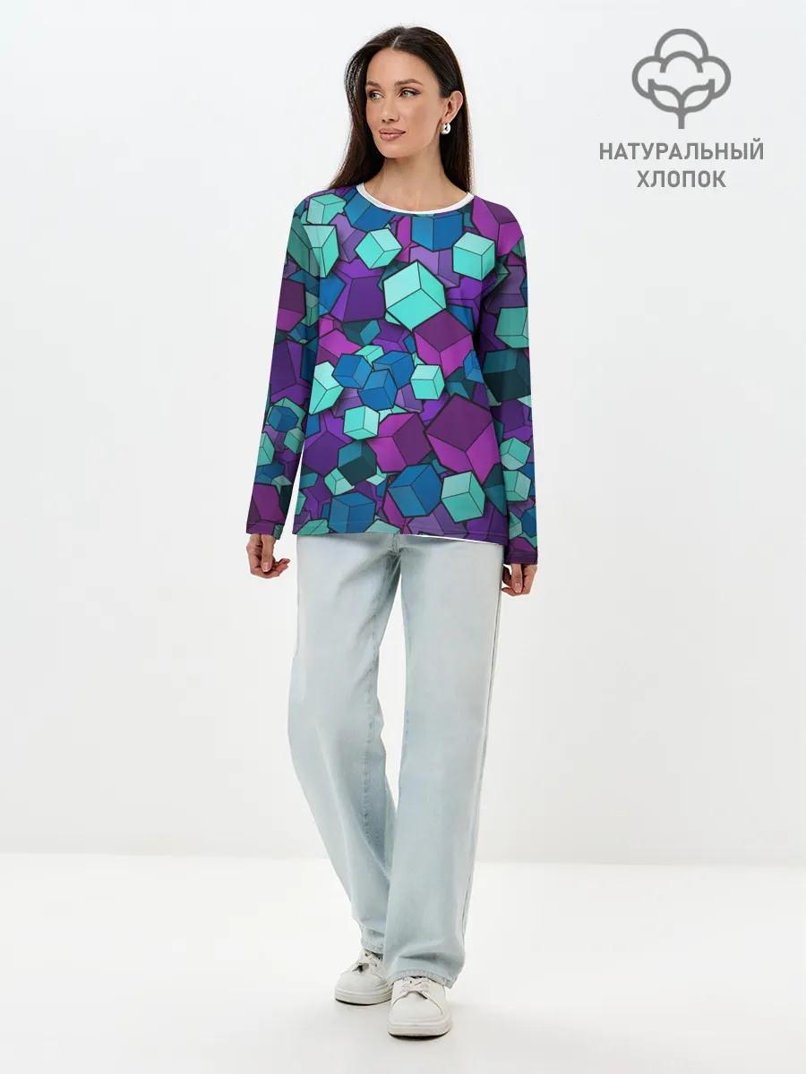 Лонгслив женский. Хлопок / Кубы