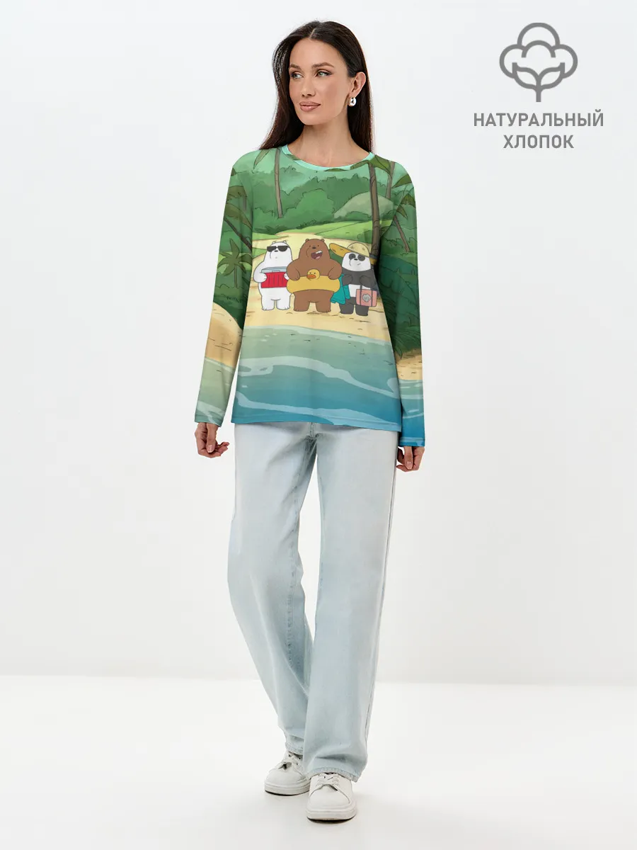 Лонгслив женский. Хлопок / Bears on the beach