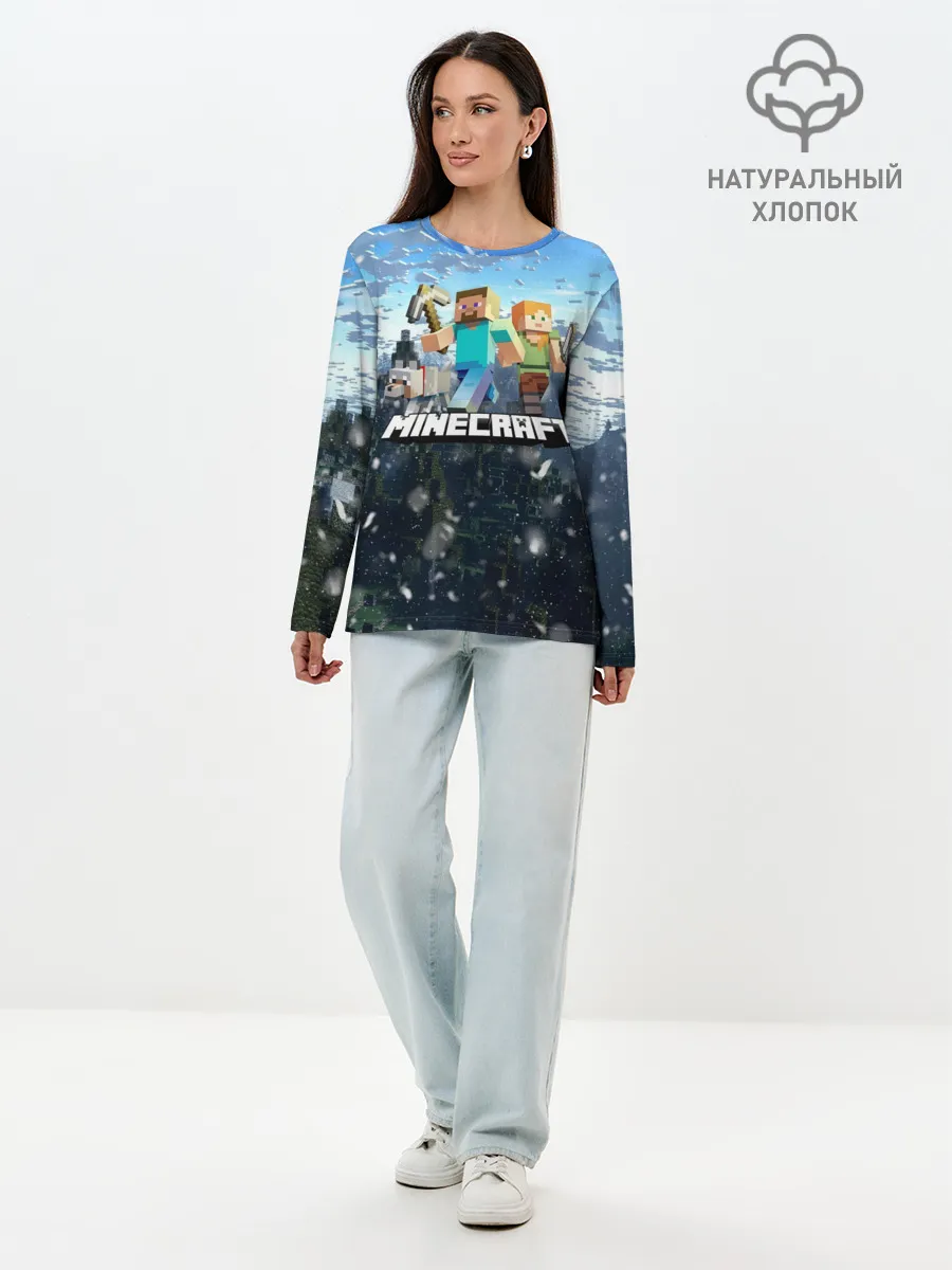 Лонгслив женский. Хлопок / Minecraft / Майнкрафт