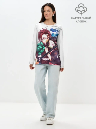 Лонгслив женский. Хлопок / Клинок рассекающий демонов
