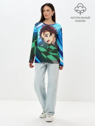 Лонгслив женский. Хлопок / Клинок рассекающий демонов