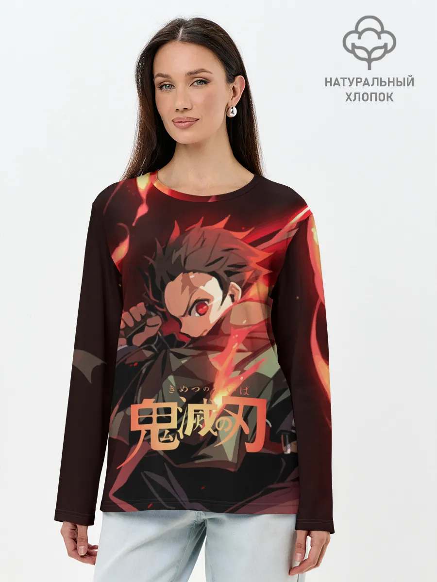 Лонгслив женский. Хлопок / Клинок рассекающий демонов