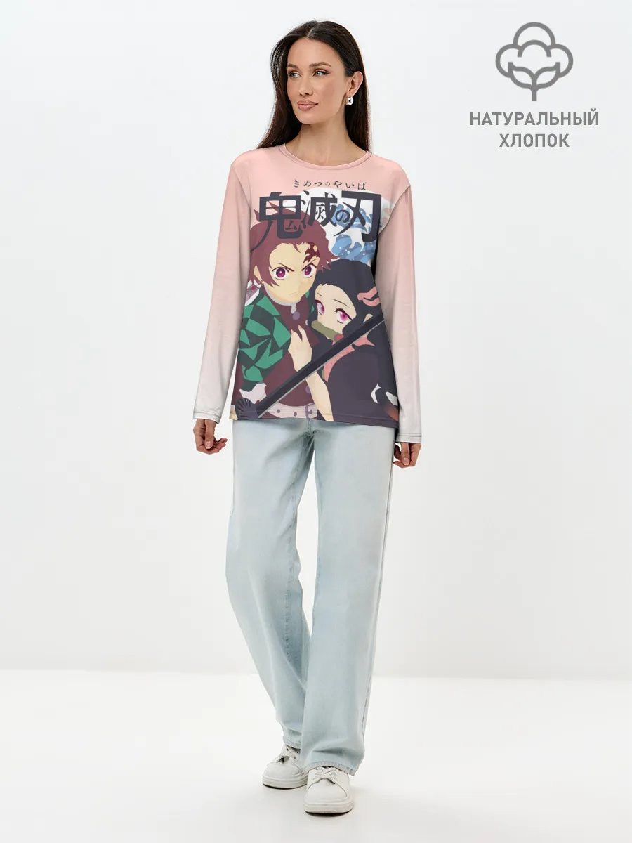 Лонгслив женский. Хлопок / Клинок рассекающий демонов