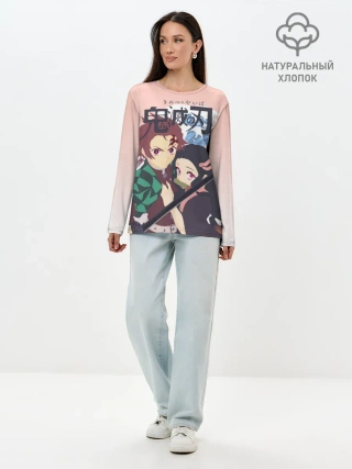 Лонгслив женский. Хлопок / Клинок рассекающий демонов