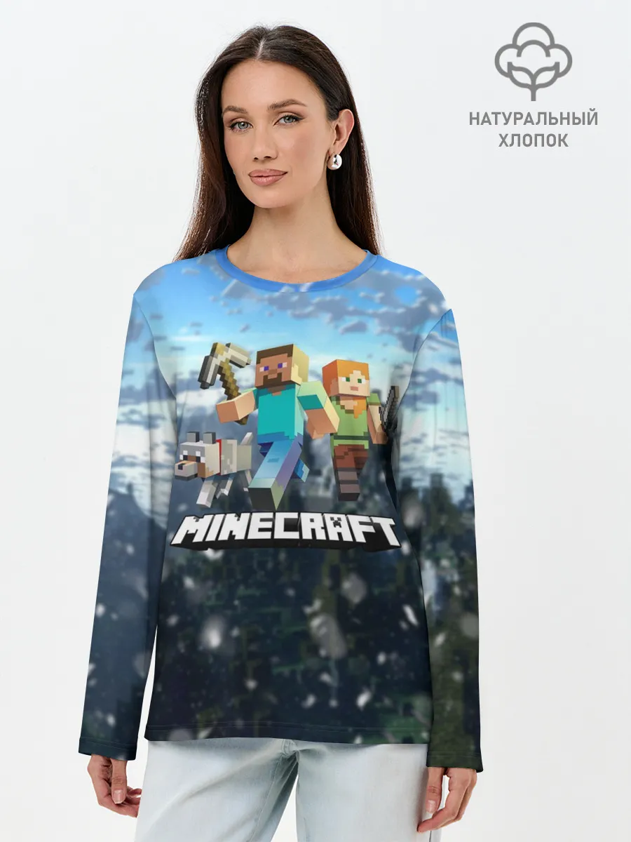 Лонгслив женский. Хлопок / Minecraft / Майнкрафт