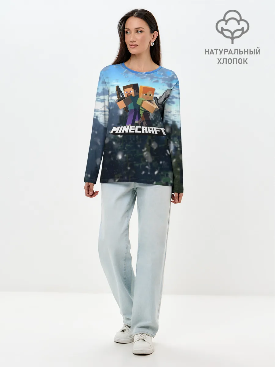 Лонгслив женский. Хлопок / Minecraft / Майнкрафт