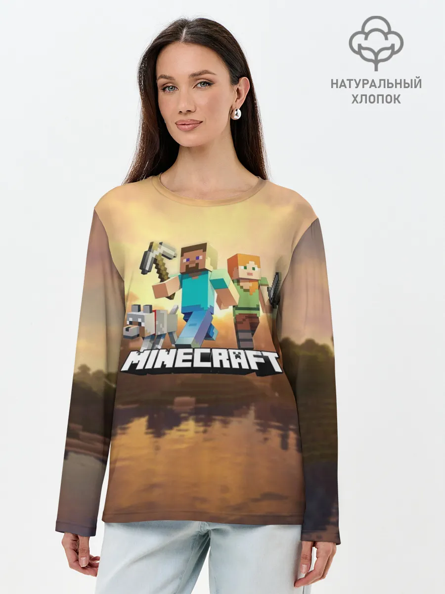 Лонгслив женский. Хлопок / Minecraft / Майнкрафт
