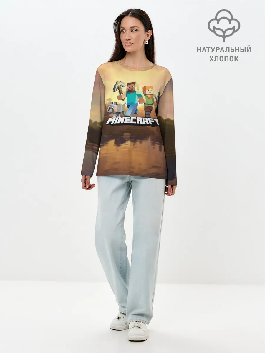 Лонгслив женский. Хлопок / Minecraft / Майнкрафт