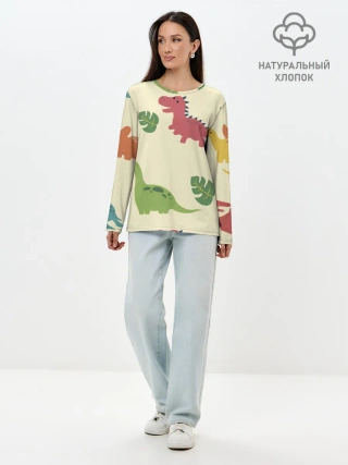 Лонгслив женский. Хлопок / Динозаврики