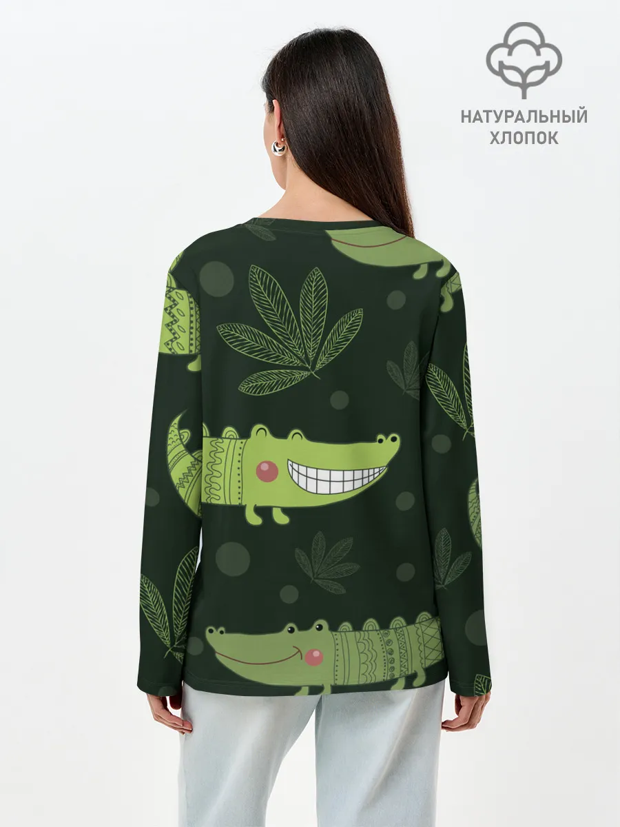 Лонгслив женский. Хлопок / Милый крокодил