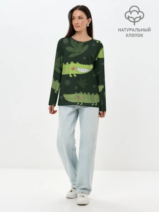 Лонгслив женский. Хлопок / Милый крокодил
