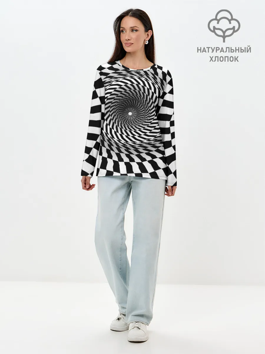 Лонгслив женский. Хлопок / Оптические квадраты