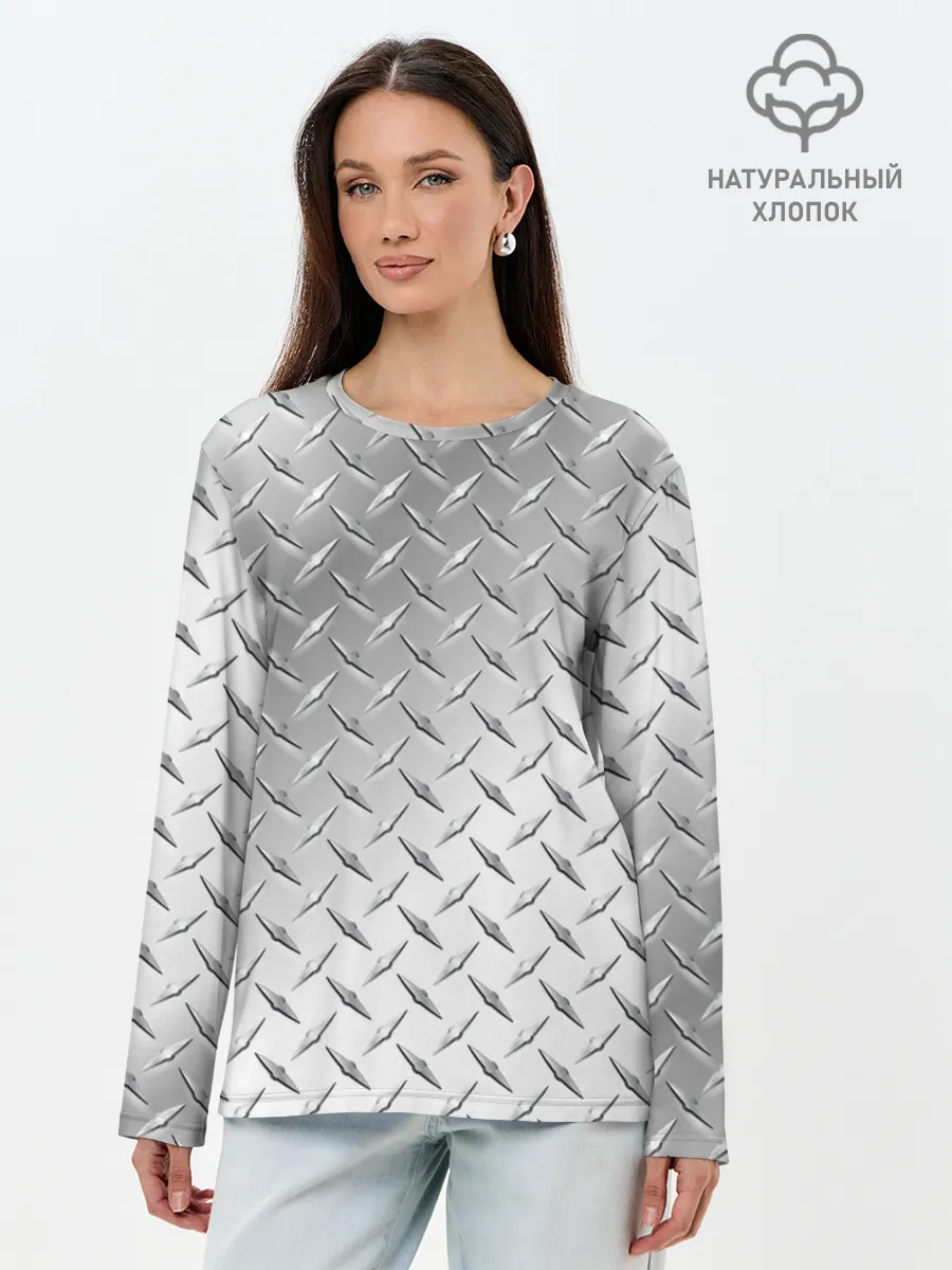 Лонгслив женский. Хлопок / Рифлёный металл