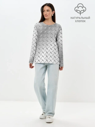 Лонгслив женский. Хлопок / Рифлёный металл