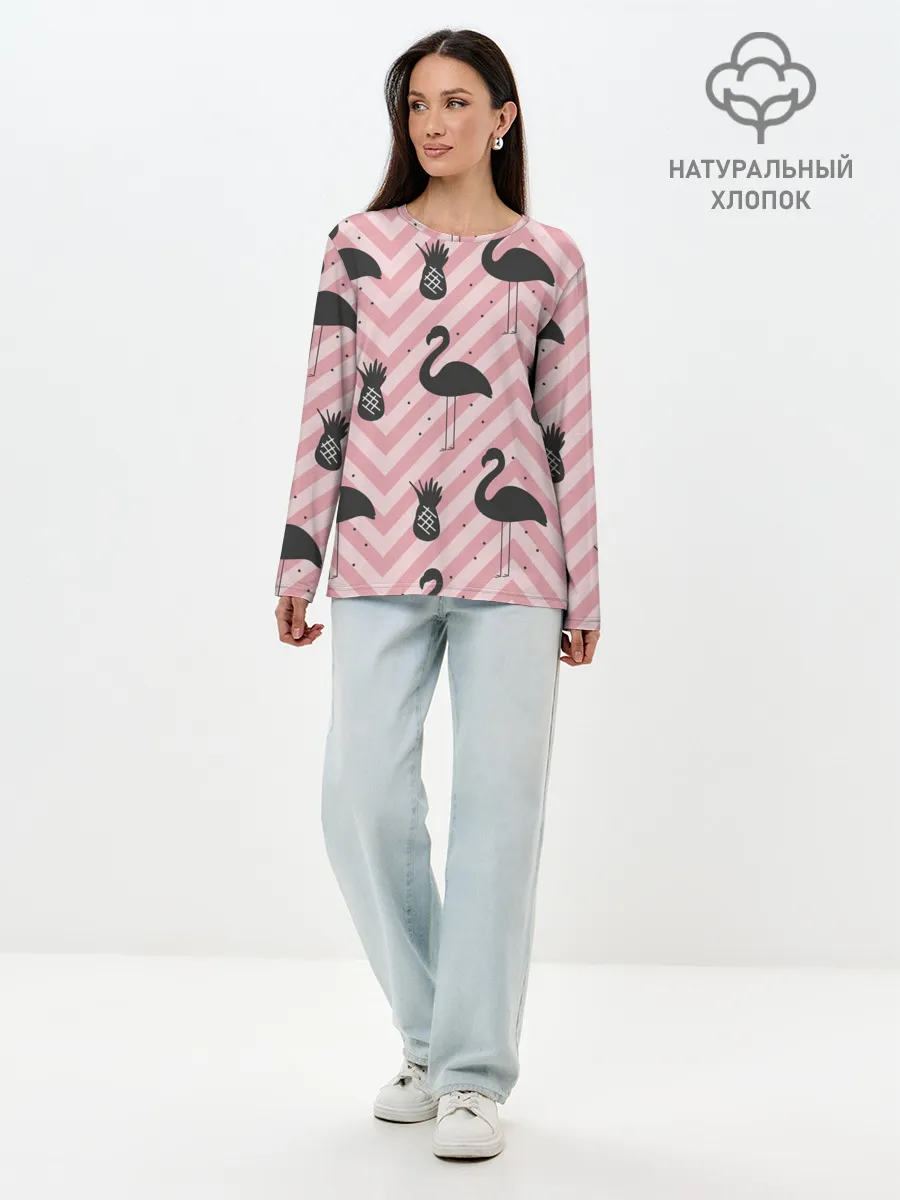 Лонгслив женский. Хлопок / Черный фламинго