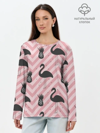Лонгслив женский. Хлопок / Черный фламинго
