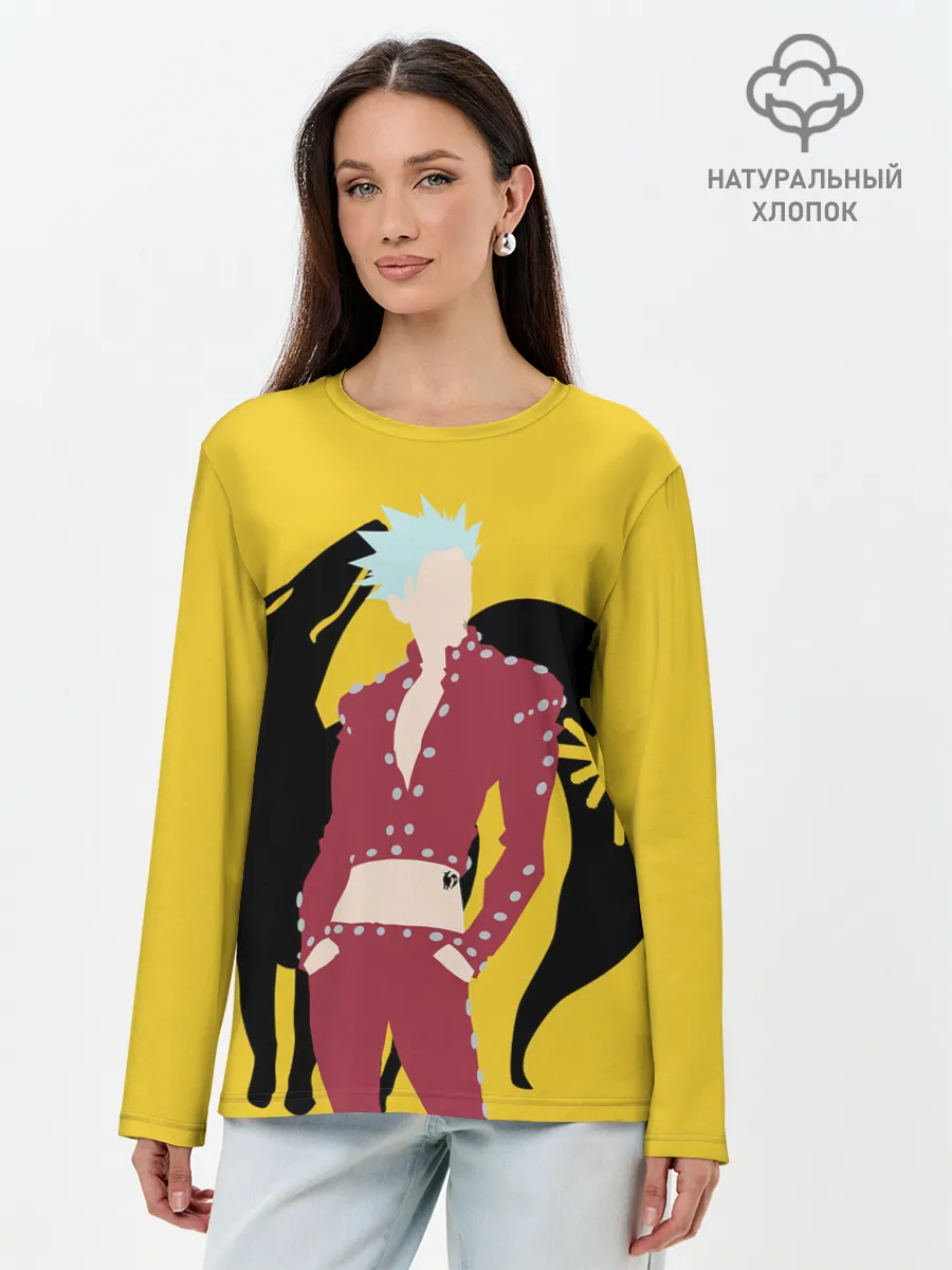 Лонгслив женский. Хлопок / Ban желтый фон