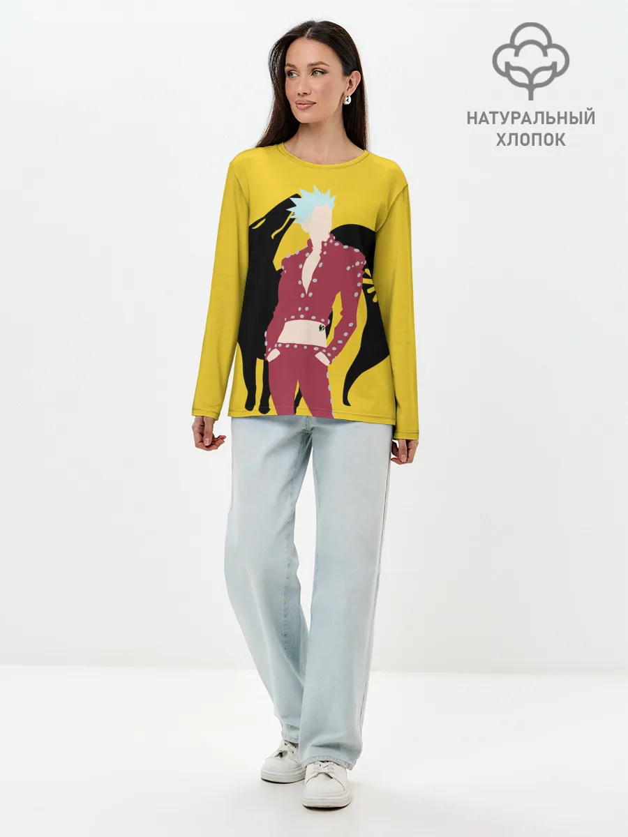 Лонгслив женский. Хлопок / Ban желтый фон