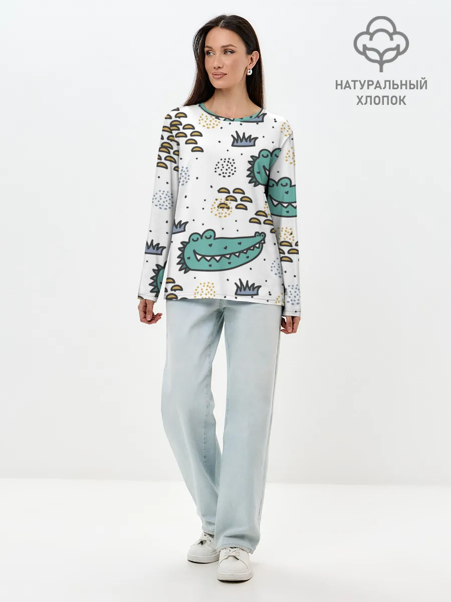 Лонгслив женский. Хлопок / Милый крокодил