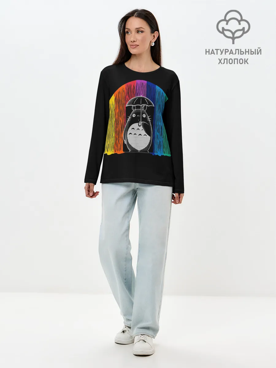 Лонгслив женский. Хлопок / My Neighbor Totoro радужный дождь