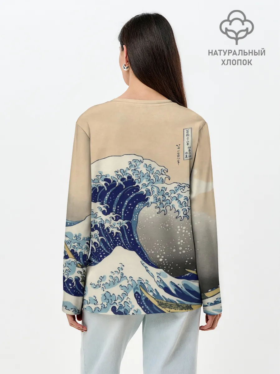 Лонгслив женский. Хлопок / Kanagawa Wave Art