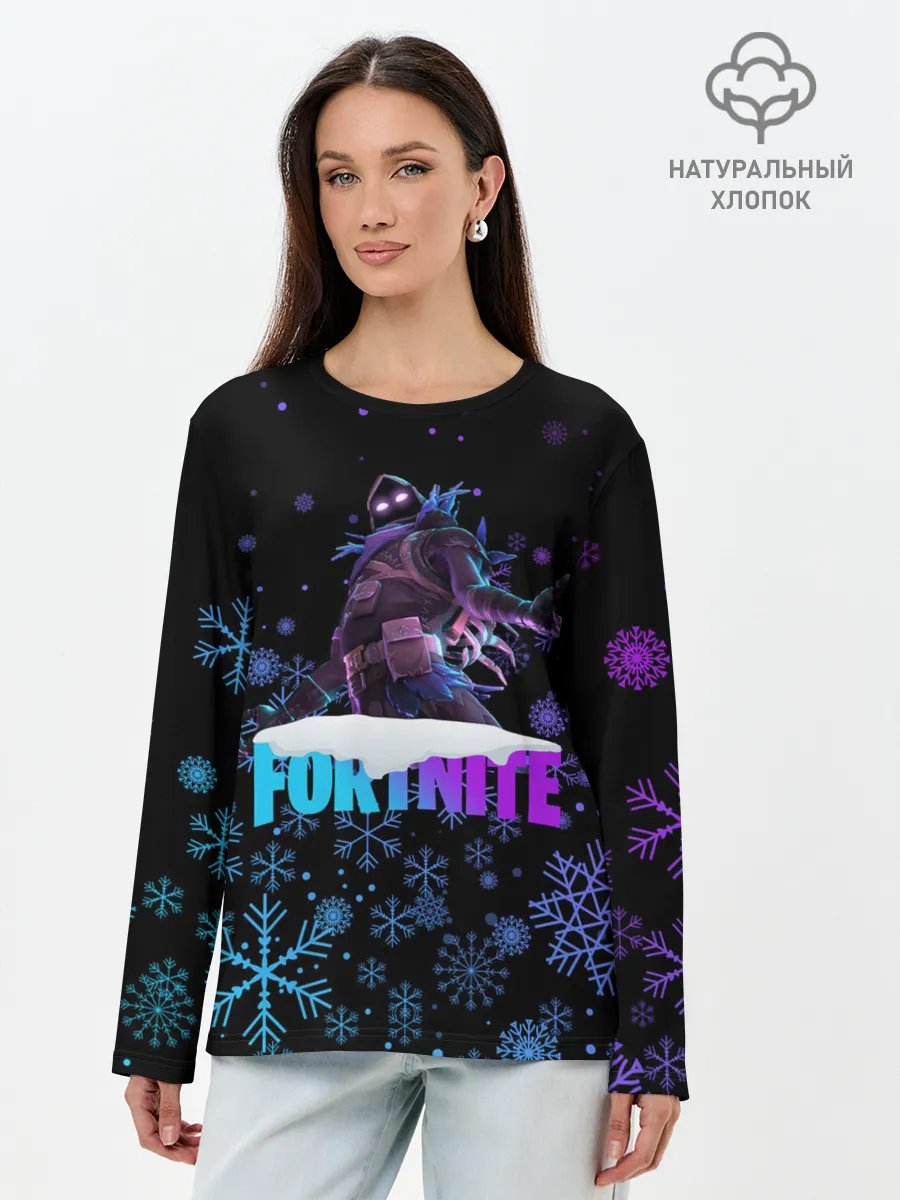 Лонгслив женский. Хлопок / FORTNITE НОВОГОДНИЙ.