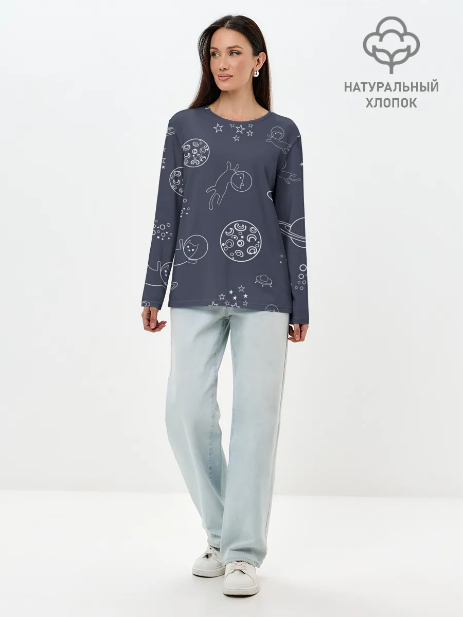 Лонгслив женский. Хлопок / Космо киски