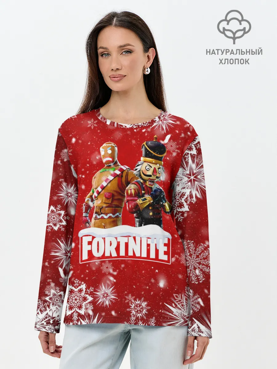 Лонгслив женский. Хлопок / Новогодний Fortnite
