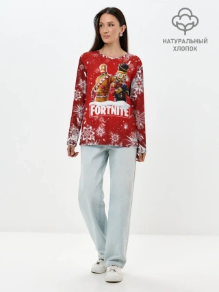 Лонгслив женский. Хлопок / Новогодний Fortnite