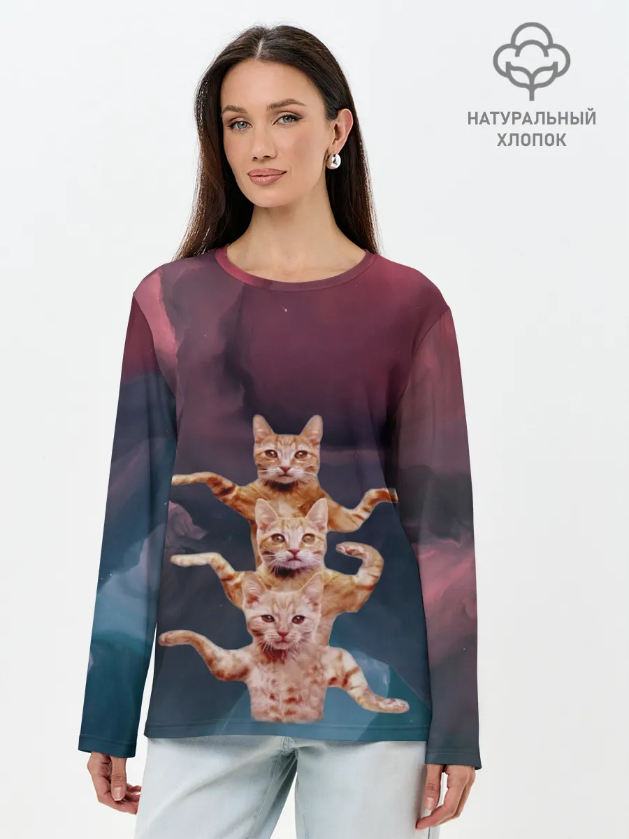 Лонгслив женский. Хлопок / Танцующие коты