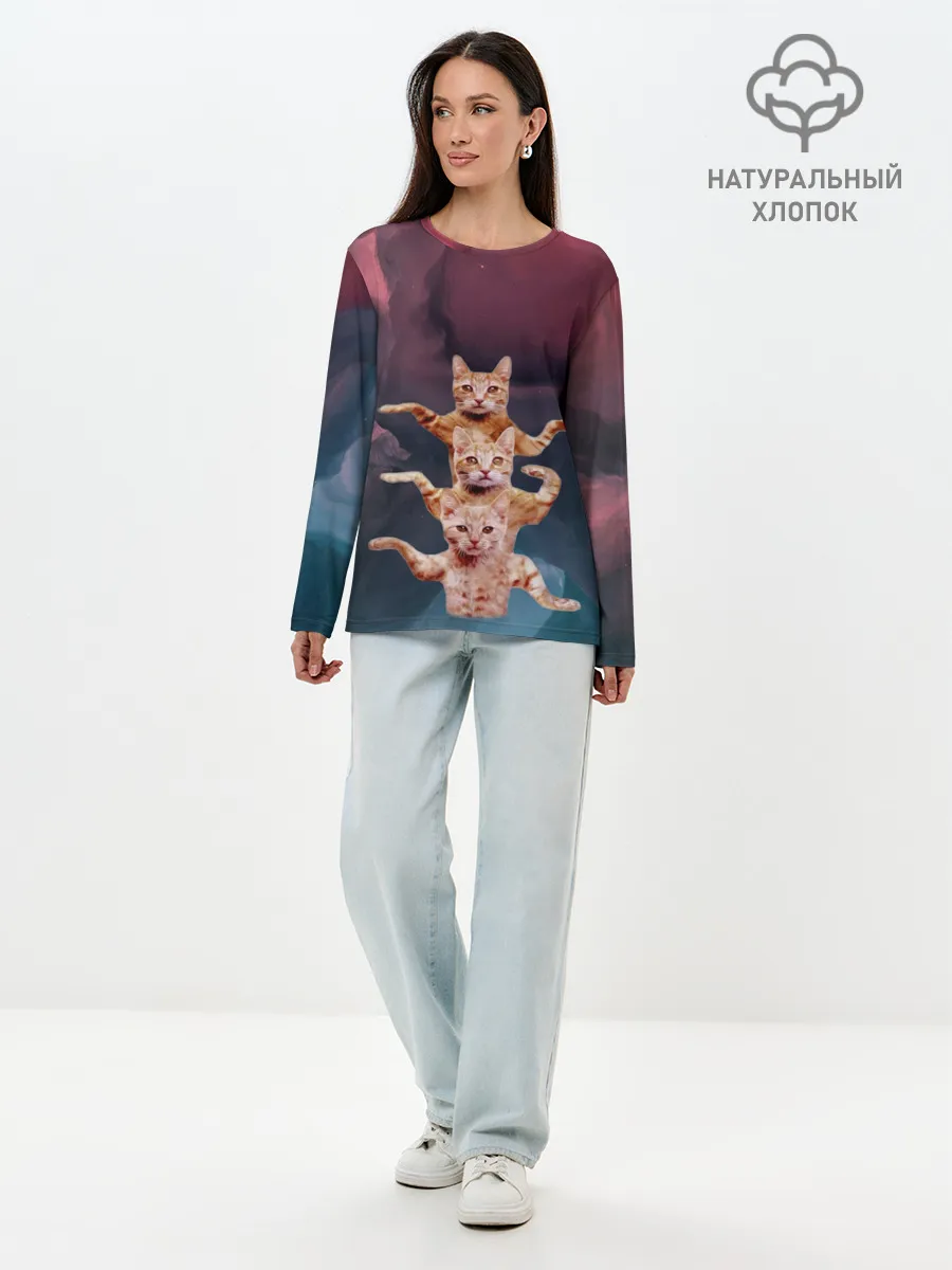 Лонгслив женский. Хлопок / Танцующие коты
