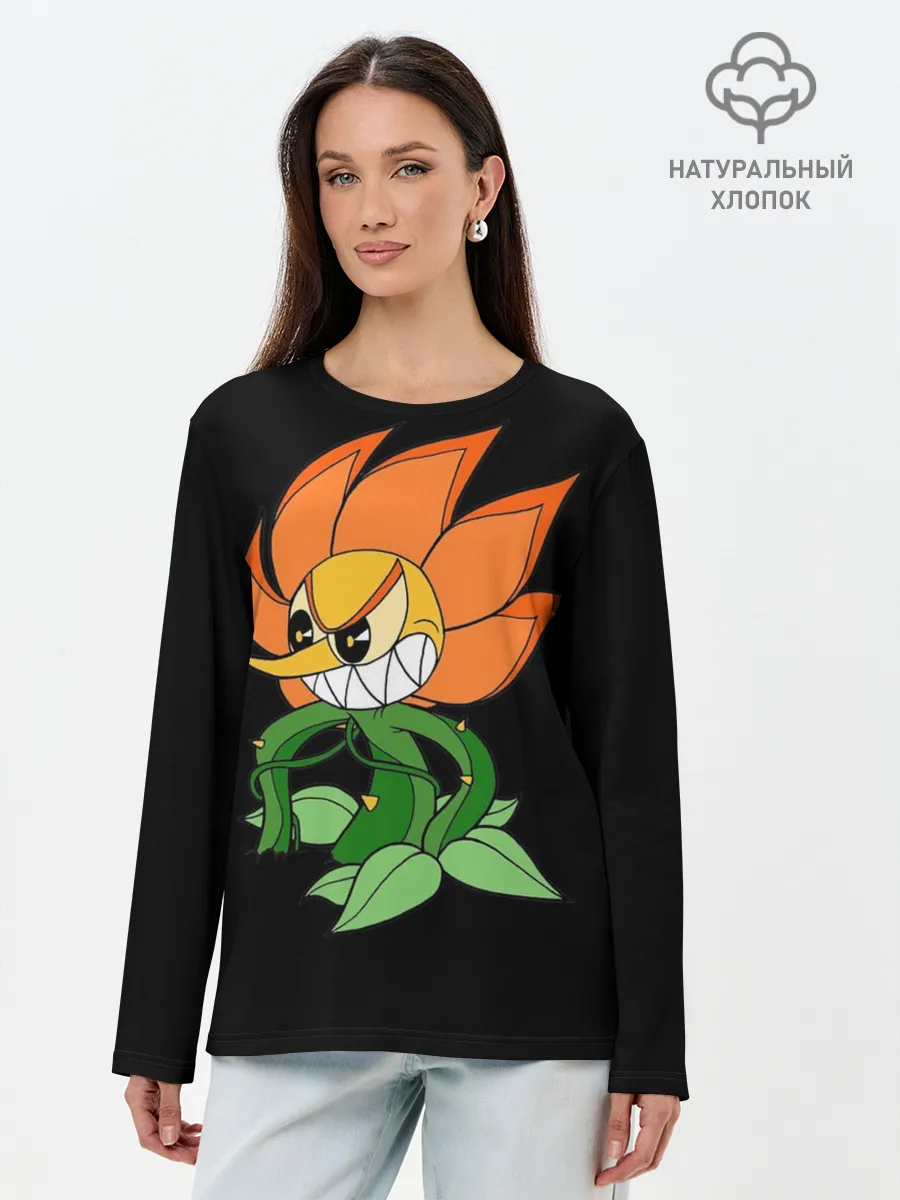 Лонгслив женский. Хлопок / Cuphead - Кэгни Гвоздика