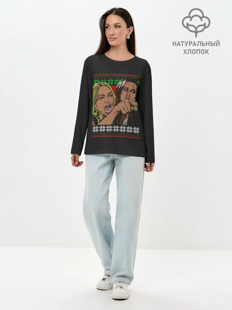 Лонгслив женский. Хлопок / Woman Yelling at Cat