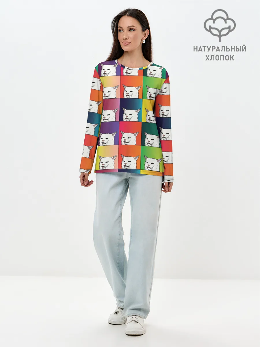 Лонгслив женский. Хлопок / Woman Yelling at Cat