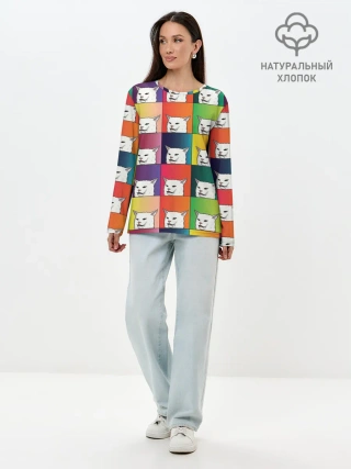 Лонгслив женский. Хлопок / Woman Yelling at Cat