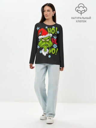 Лонгслив женский. Хлопок / Grinch Face No! No! No!