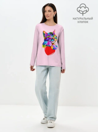 Лонгслив женский. Хлопок / Кот
