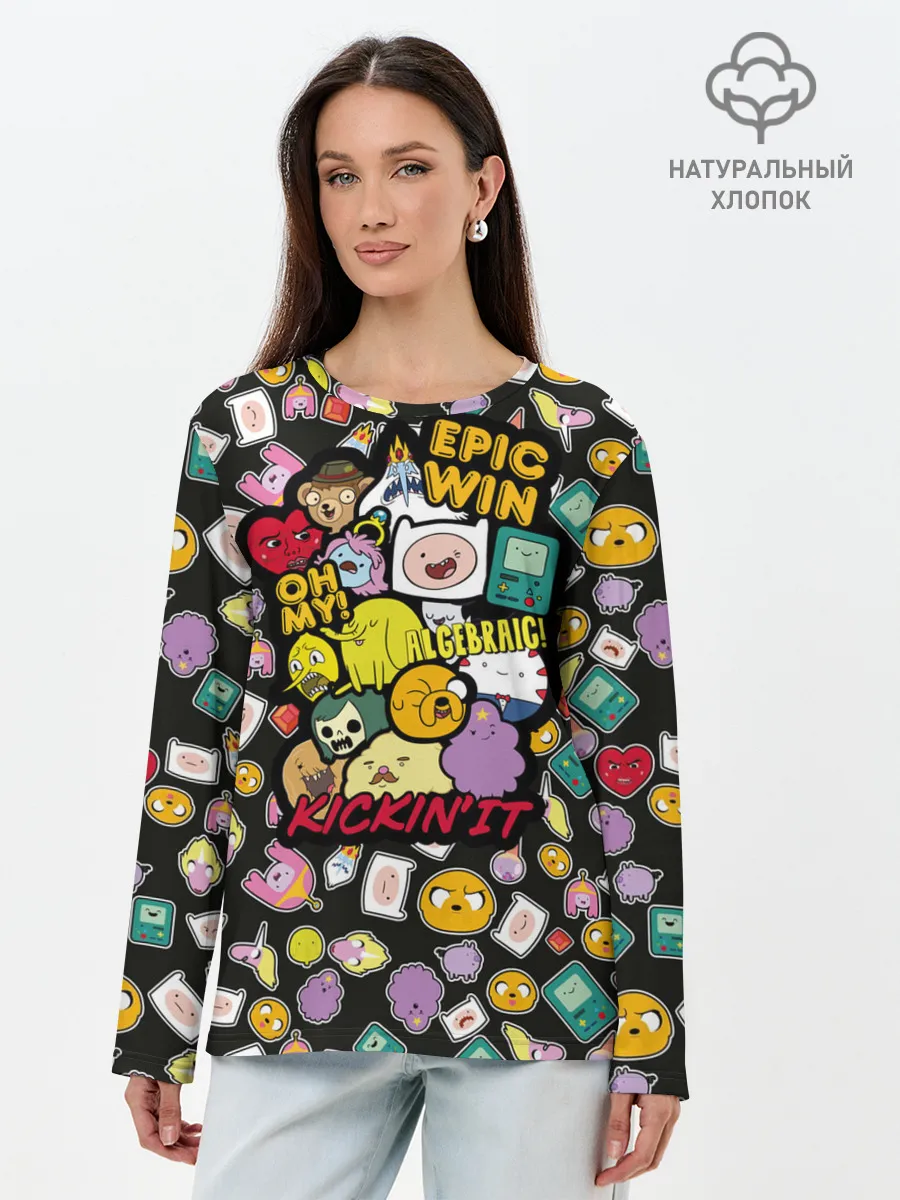 Лонгслив женский. Хлопок / Adventure Time stickers