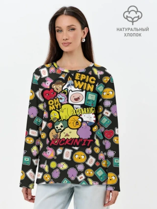 Лонгслив женский. Хлопок / Adventure Time stickers