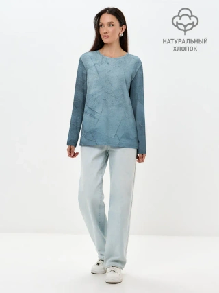 Лонгслив женский. Хлопок / Оттенки синего