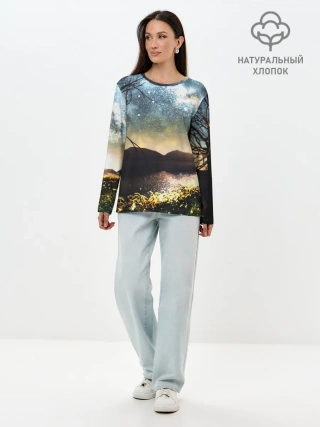 Лонгслив женский. Хлопок / Ночь в горах