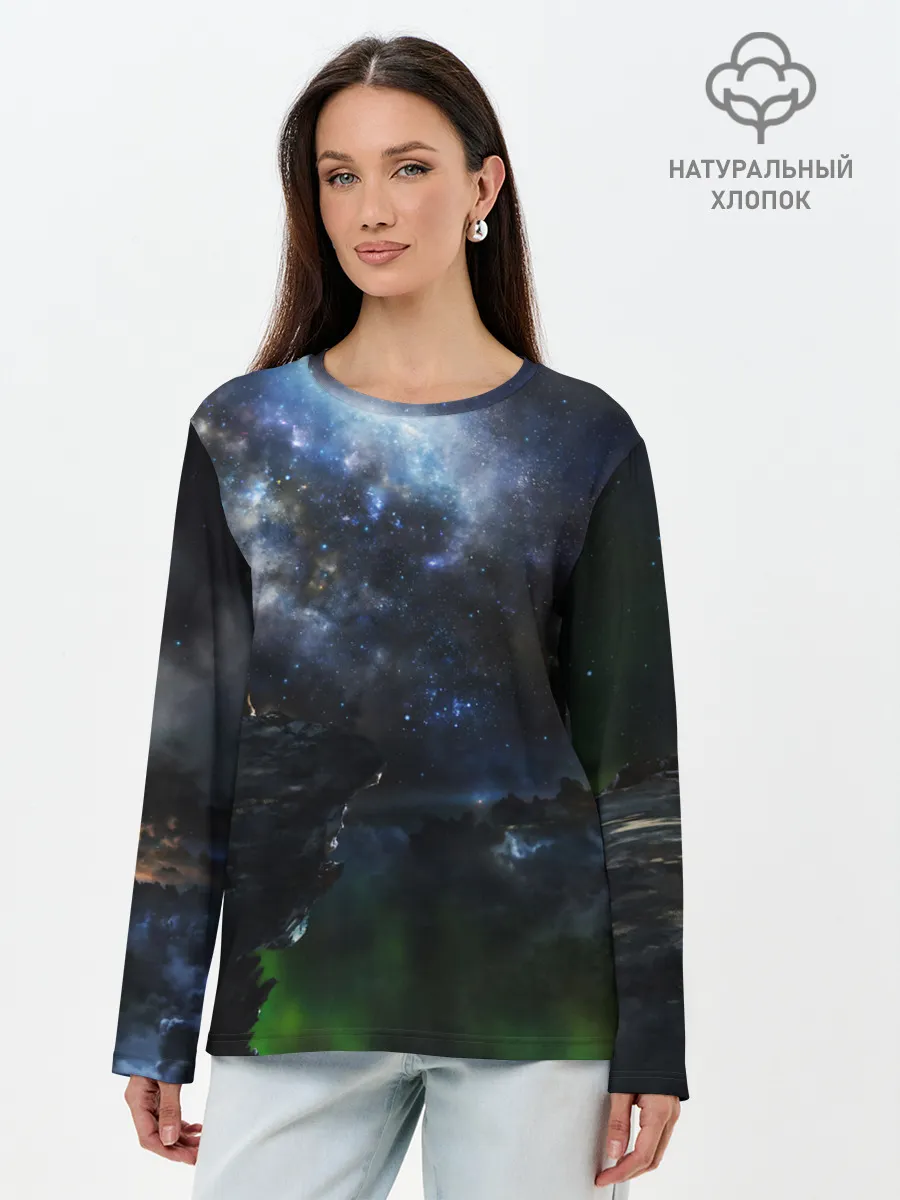 Лонгслив женский. Хлопок / Космос