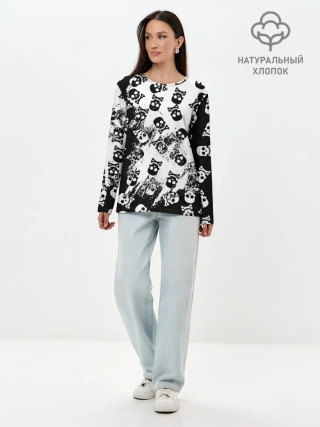 Лонгслив женский. Хлопок / Черепа