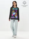 Лонгслив женский. Хлопок / Дзётаро разноцветные надписи