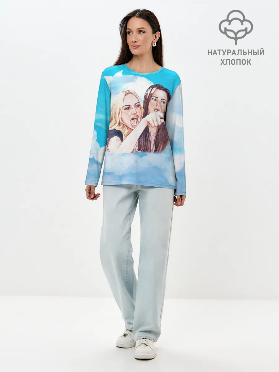 Лонгслив женский. Хлопок / Акварельный Мем
