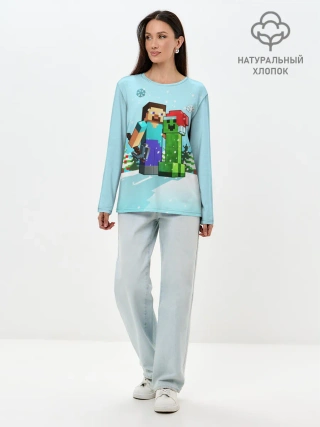 Лонгслив женский. Хлопок / MINECRAFT НОВОГОДНИЙ