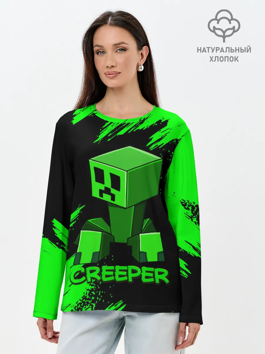 Лонгслив женский. Хлопок / MINECRAFT CREEPER