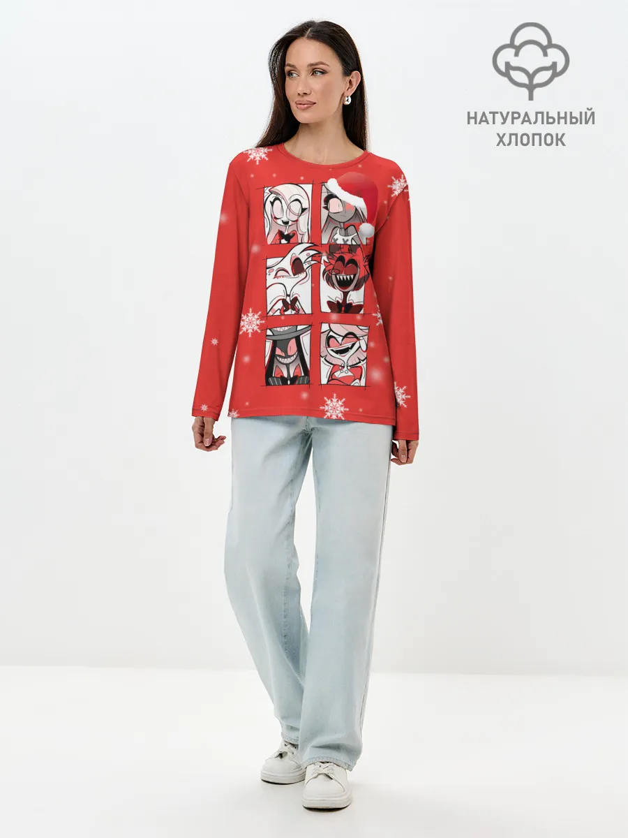 Лонгслив женский. Хлопок / Новогодний Отель Хазбин.