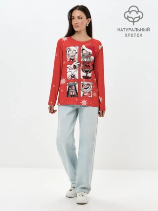 Лонгслив женский. Хлопок / Новогодний Отель Хазбин.